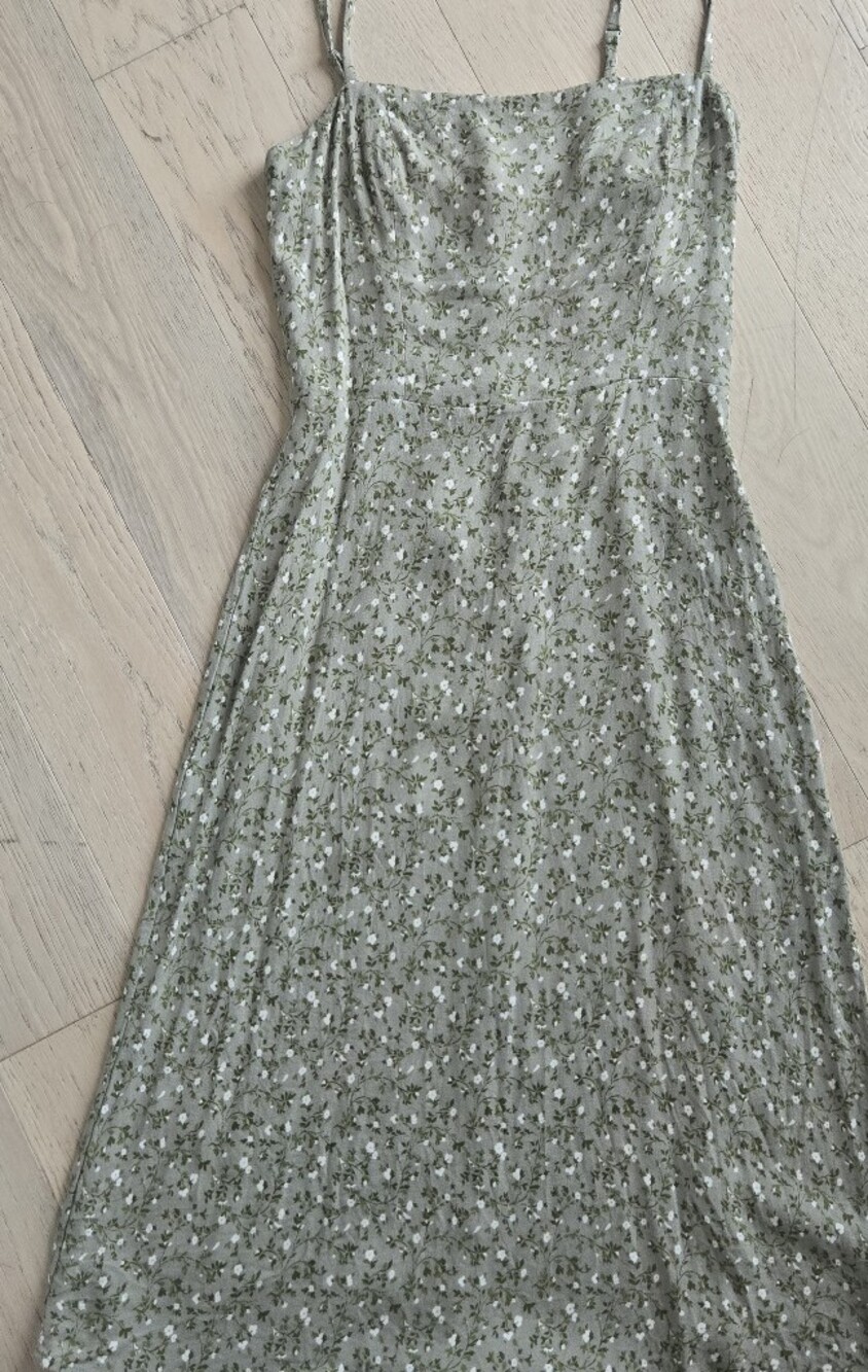 Reformation Olive Green Floral Spaghetti-Strap Midi Dress In Colour Juniper - Picture 2 of 9